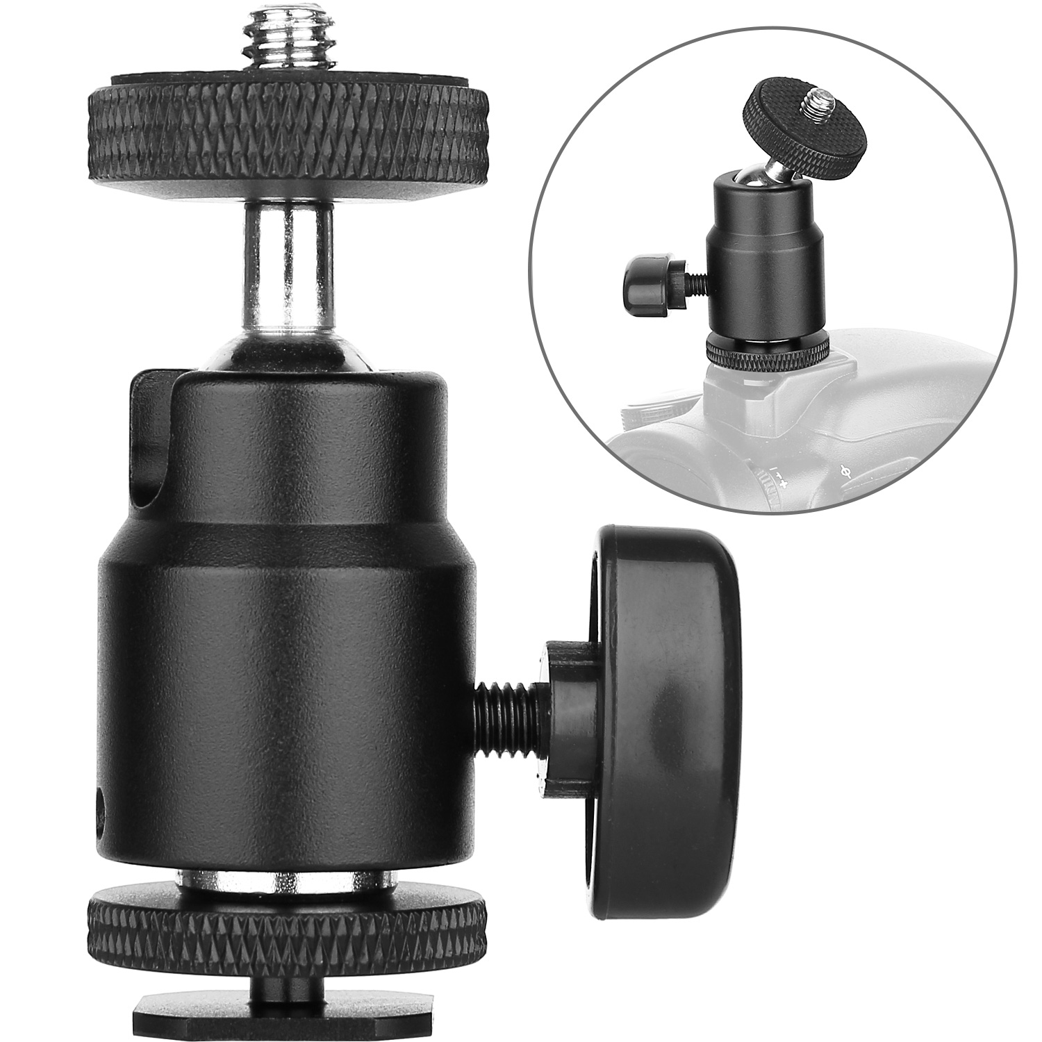 ChromLives 1/4" Mini Ball Head Hot Shoe Mount Adapter 360 Degree Swival