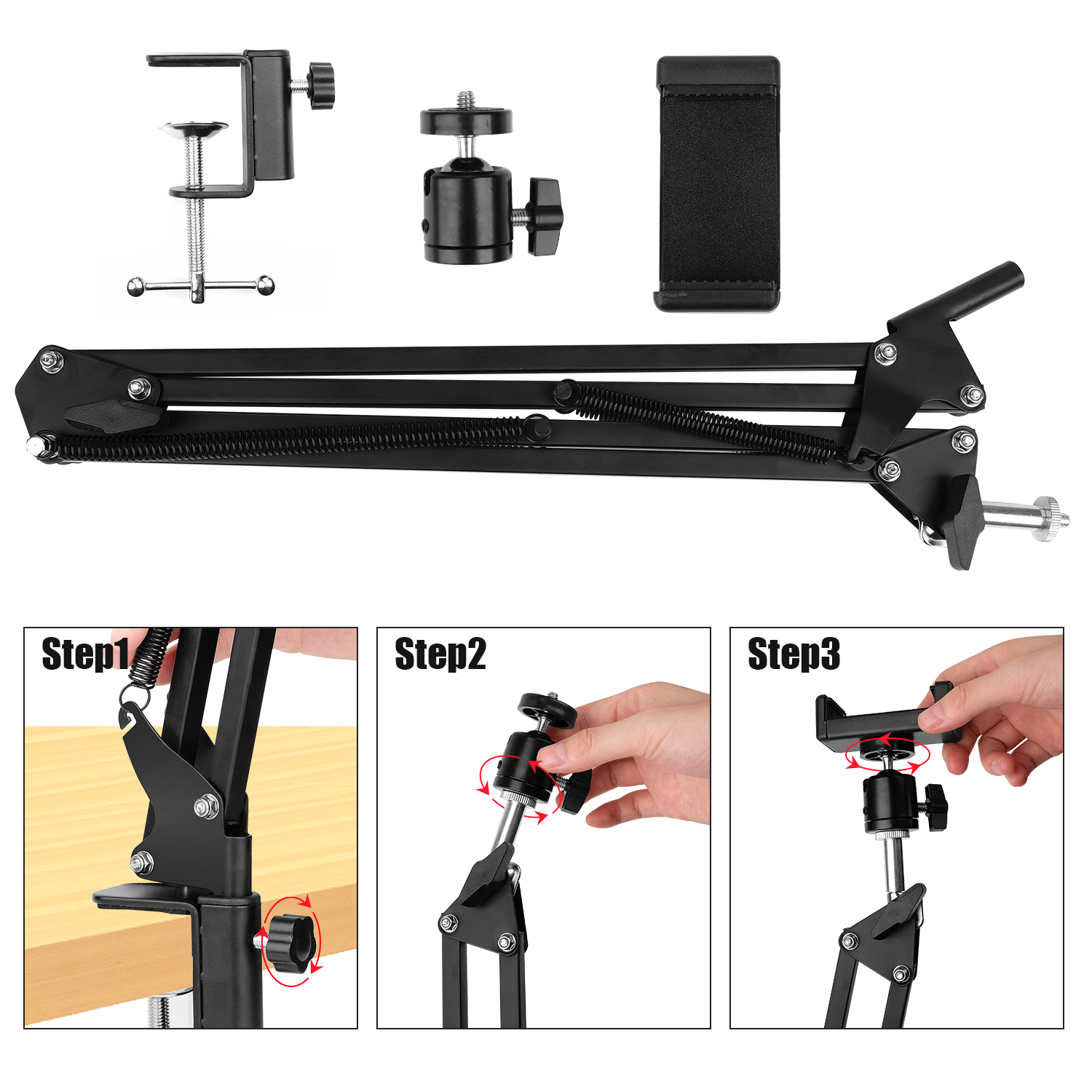 Overhead Video Stand Phone Holder Articulating Arm Phone Mount Table ...